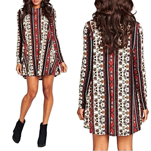 Show Me Your Mumu Tyler Tunic Dress Patchwork Autumnal Long Sleeve Size S - Picture 4 of 11